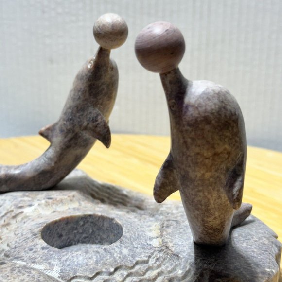 🕯️ Carved Soapstone (3) Dolphin's Candle Holder Sculpture Decor - Picture 7 of 12